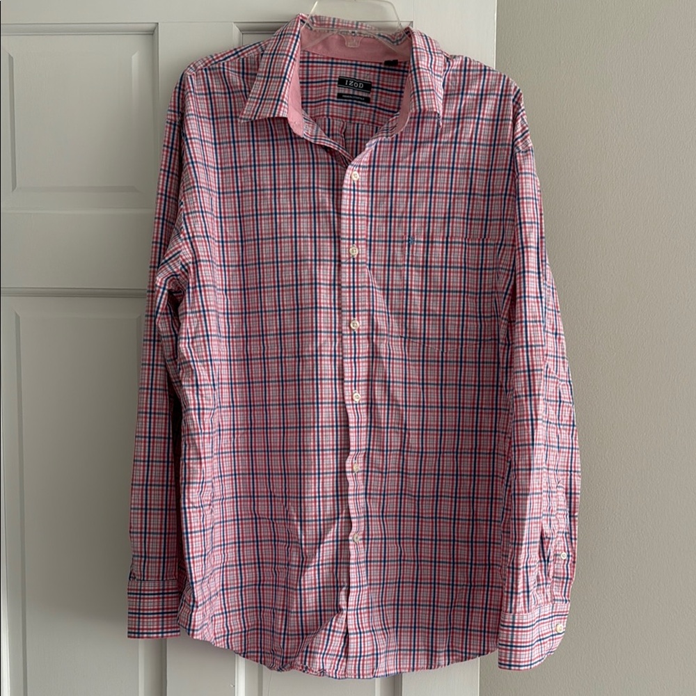 Izod Casual Pink and Blue Checkered Shirt